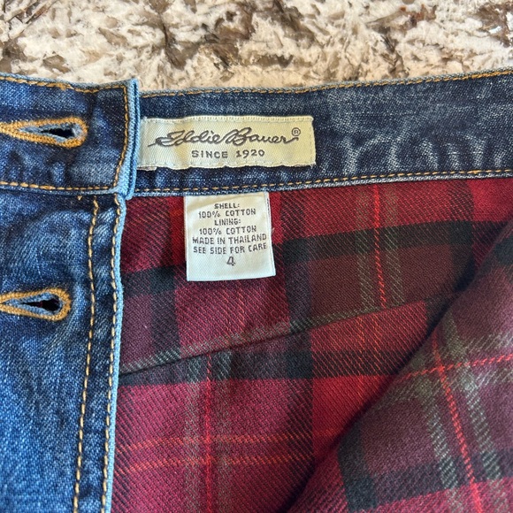 90’s Eddie Bauer Denim Skirt with Red Plaid lining